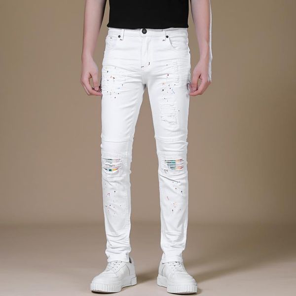 men's jeans men patchwork ripped white fashion paint printing slim taper denim pants hip hop trend youth trousers streetwear, Blue
men's jeans men patchwork ripped white fashion paint printing slim taper denim pants hip hop trend youth trousers streetwear, Blue