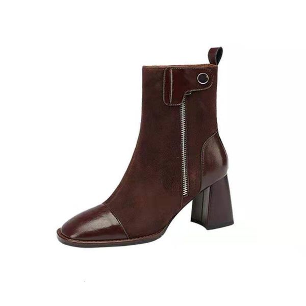 real soft leather high-heeled women's short boots european and american autumn and winter casual thick heel round toe side zipper, Black
real soft leather high-heeled women's short boots european and american autumn and winter casual thick heel round toe side zipper, Black