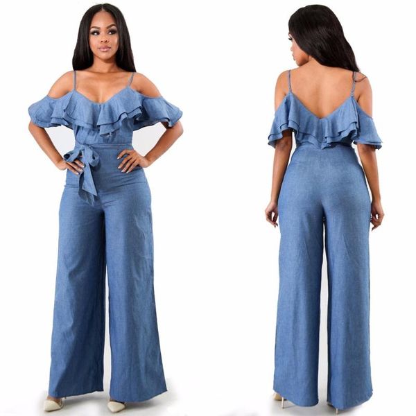 women's jumpsuits & rompers for women 2021 spring off shoulder ruffles romper backless summer overalls blue denim jumpsuit yq097, Black;white
women's jumpsuits & rompers for women 2021 spring off shoulder ruffles romper backless summer overalls blue denim jumpsuit yq097, Black;white