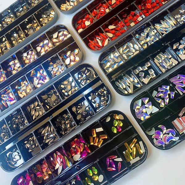 nail art decorations 12 grids/box flatback glass crystal 3d glitter gems multi-size diamond fashion rhinestones for nails manicure decoratio, Silver;gold
nail art decorations 12 grids/box flatback glass crystal 3d glitter gems multi-size diamond fashion rhinestones for nails manicure decoratio, Silver;gold