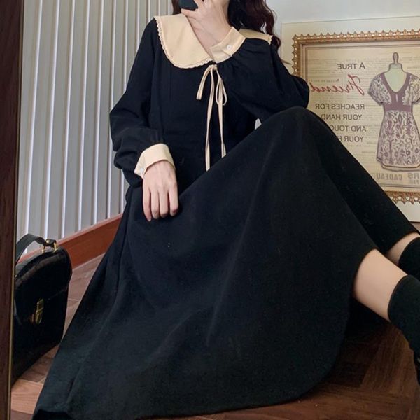 casual dresses black skirt women's dress autumn and winter 2021 french medium length doll collar thin, Black;gray
casual dresses black skirt women's dress autumn and winter 2021 french medium length doll collar thin, Black;gray