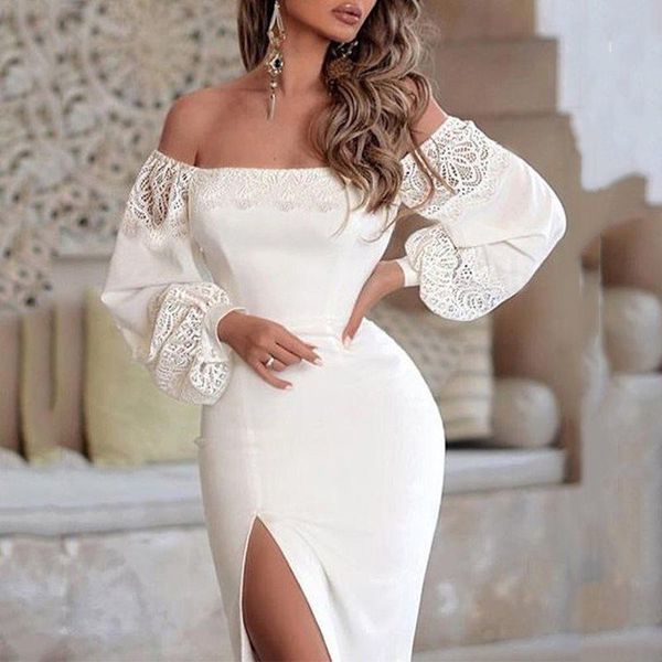women off shoulder white party dress plus size lace long sleeve front split elegant ladies clubwear bodycon dresses autumn casual, Black;gray
women off shoulder white party dress plus size lace long sleeve front split elegant ladies clubwear bodycon dresses autumn casual, Black;gray