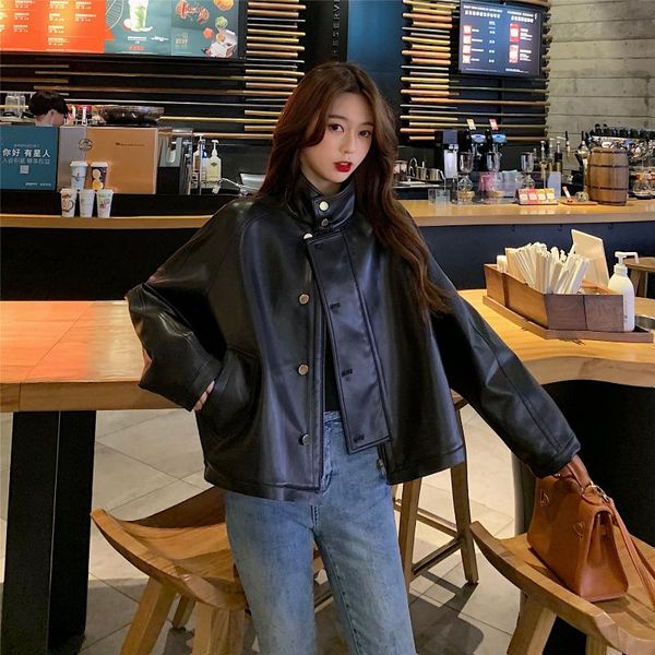 women autumn winter leather jacket oversized boyfriend korean style female faux coat outwear loose women's, Black
women autumn winter leather jacket oversized boyfriend korean style female faux coat outwear loose women's, Black