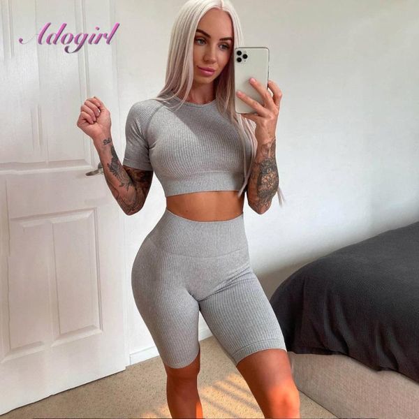 women sportwear fitness two piece set spring casual solid short sleeve crop biker pants suit outfit home tracksuit women's tracksuits, Gray
women sportwear fitness two piece set spring casual solid short sleeve crop biker pants suit outfit home tracksuit women's tracksuits, Gray