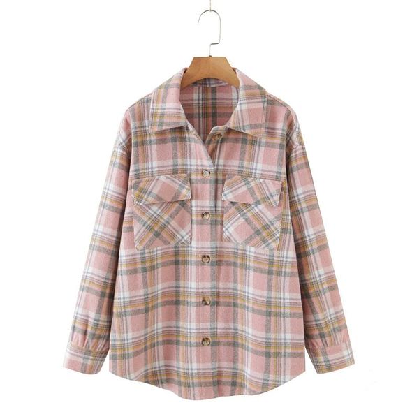 women's wool & blends 2021 autumn european and american style pink woolen plaid shirt jacket women, Black
women's wool & blends 2021 autumn european and american style pink woolen plaid shirt jacket women, Black