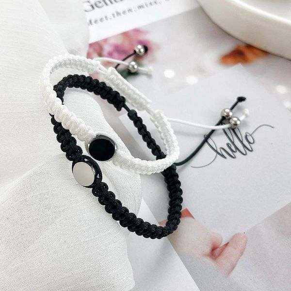 link, chain handemade braided rope bracelet for women men couples adjustable string jewelry, Black
link, chain handemade braided rope bracelet for women men couples adjustable string jewelry, Black