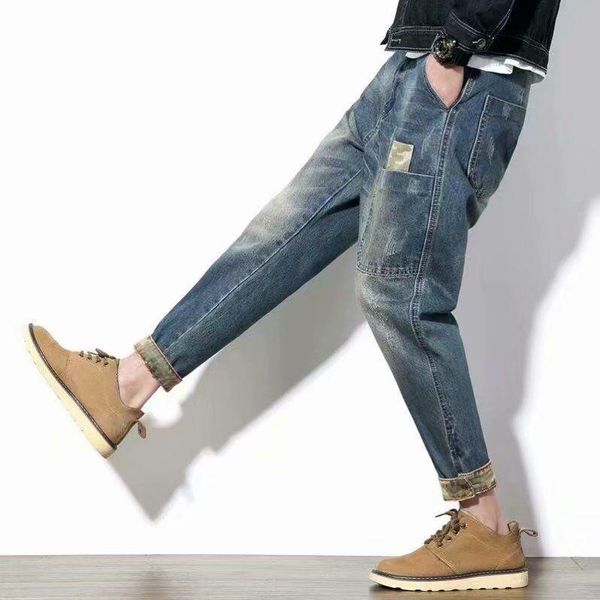 men's pants cropped jeans slim fit loose harlan korean style straight leg, Black
men's pants cropped jeans slim fit loose harlan korean style straight leg, Black