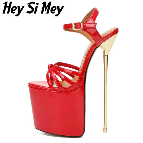 hey si mey women's sandals 2021 summer patent leather waterproof platform high heels 22cm metal heel plus size female shoes, Black 
hey si mey women's sandals 2021 summer patent leather waterproof platform high heels 22cm metal heel plus size female shoes, Black