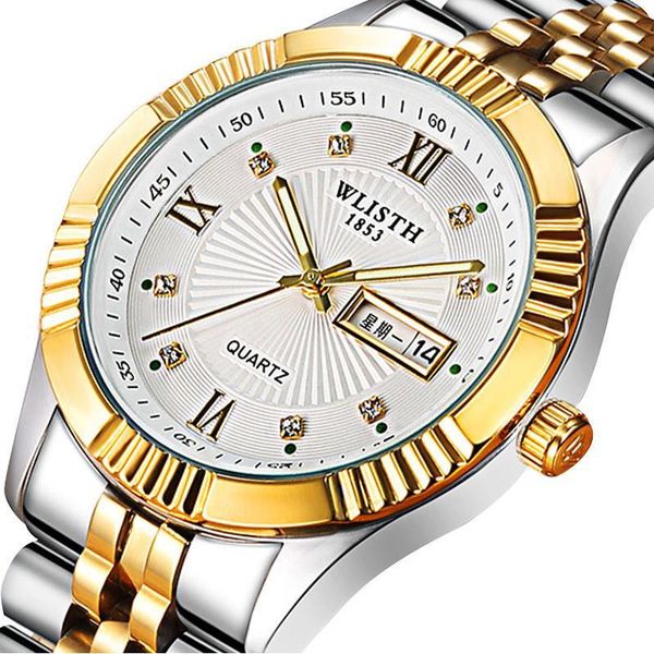 wristwatches stainless steel noble golden couple watches waterproof quartz display calendar week butterfly double buckle fashion watch, Slivery;brown
wristwatches stainless steel noble golden couple watches waterproof quartz display calendar week butterfly double buckle fashion watch, Slivery;brown