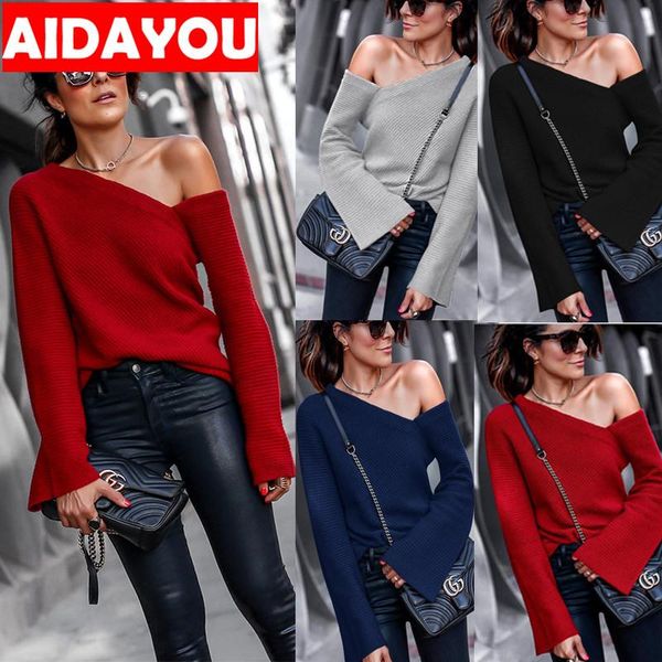 women's sweaters womens off shoulder sweater with round collar and long sleeves pullover knit jumper ouc461, White;black
women's sweaters womens off shoulder sweater with round collar and long sleeves pullover knit jumper ouc461, White;black