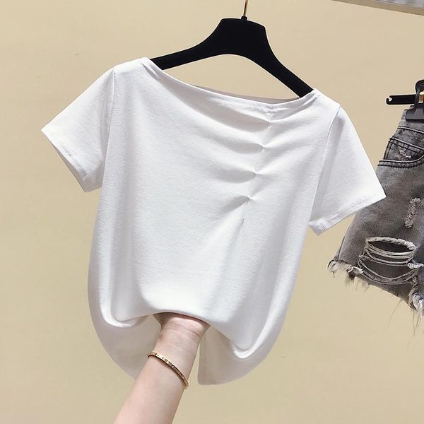 women's t-shirt 2021 t shirt women summer short sleeve tshirt cotton korean style fold clothes slim tee femme, White
women's t-shirt 2021 t shirt women summer short sleeve tshirt cotton korean style fold clothes slim tee femme, White