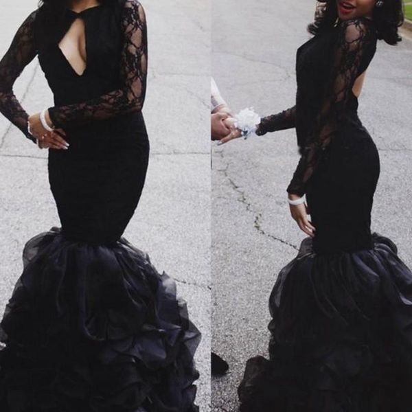 party dresses 2021 black lace long sleeves prom mermaid keyhole neck backless layered skirts illusion evening red carpet, White;black
party dresses 2021 black lace long sleeves prom mermaid keyhole neck backless layered skirts illusion evening red carpet, White;black