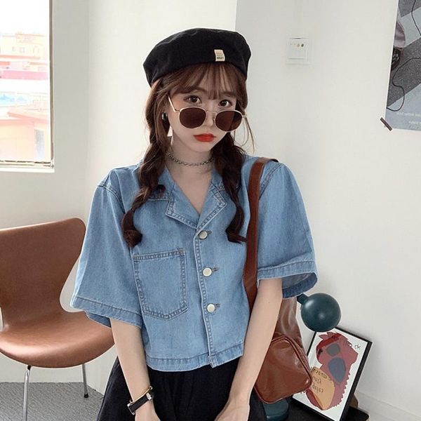 women's blouses & shirts shirt blue blouse clothing for women 2021 turn down collar short denim haut chemise femme, White
women's blouses & shirts shirt blue blouse clothing for women 2021 turn down collar short denim haut chemise femme, White