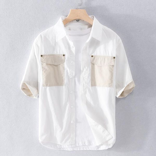 men's casual shirts 2021 summer style italy suehaiwe's brand cotton men half-sleeved patchwork shirt for camisa chemise, White;black
men's casual shirts 2021 summer style italy suehaiwe's brand cotton men half-sleeved patchwork shirt for camisa chemise, White;black