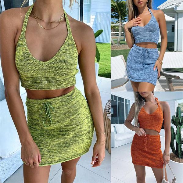 women's tracksuits 2 pcs summer women clothes sets female rib knitted solid color halter bandage + tight hight waist short skirt, Gray
women's tracksuits 2 pcs summer women clothes sets female rib knitted solid color halter bandage + tight hight waist short skirt, Gray