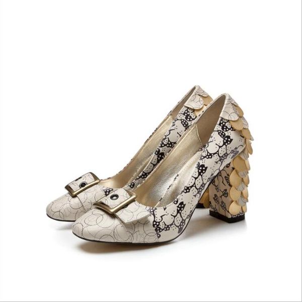 summer high heel product thick-heeled printed cowhide metal square buckle sequin decoration shallow mouth women's shoes dress, Black
summer high heel product thick-heeled printed cowhide metal square buckle sequin decoration shallow mouth women's shoes dress, Black