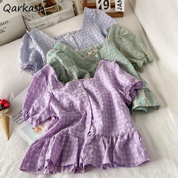 women's blouses & shirts plaid women crop ruffles design all-match vintage harajuku chic ulzzang summer daily students ins simple, White
women's blouses & shirts plaid women crop ruffles design all-match vintage harajuku chic ulzzang summer daily students ins simple, White