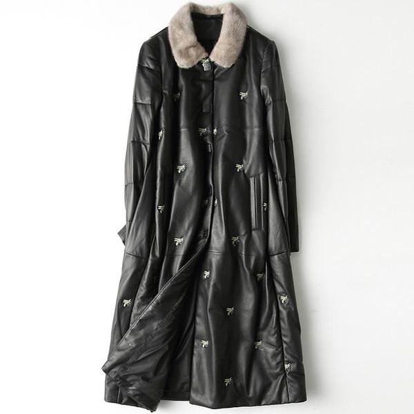 women's leather & faux black printed autumn winter collar long sheepskin down coat white duck office jacket
women's leather & faux black printed autumn winter collar long sheepskin down coat white duck office jacket