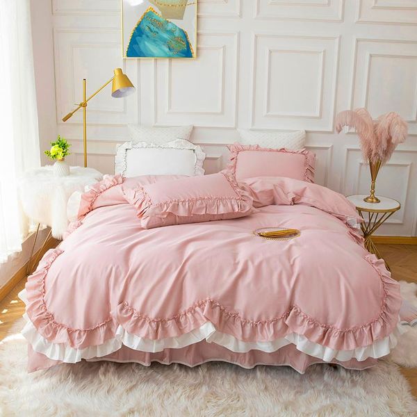 bedding sets 2021 luxury set king size pink ruffle lace duvet cover bed skirt pillowcase princess bedspread bedlinen 100%cotton
bedding sets 2021 luxury set king size pink ruffle lace duvet cover bed skirt pillowcase princess bedspread bedlinen 100%cotton