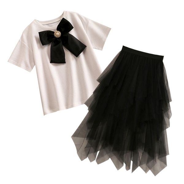 chic sweet bow beaded blouse with black mesh skirt 2 piece set women summer tshirt long maxi casual outfits female 210602, White
chic sweet bow beaded blouse with black mesh skirt 2 piece set women summer tshirt long maxi casual outfits female 210602, White