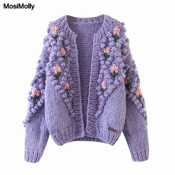 women's sweaters mosimolly flower pom handmade crochet knits cardigan women autumn winter boho jumper loungewear open stitch 5vhs, White;black