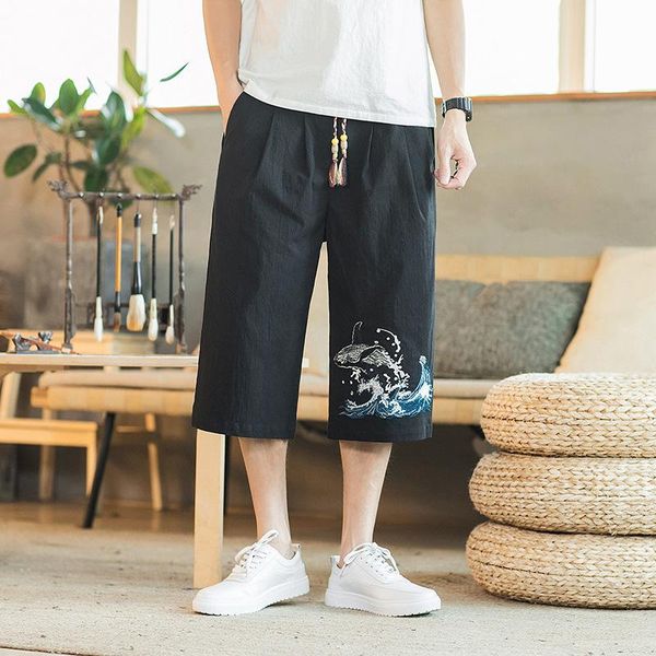 chinese style summer youth men's fashion casual cropped pants retro embroidery loose, Black
chinese style summer youth men's fashion casual cropped pants retro embroidery loose, Black