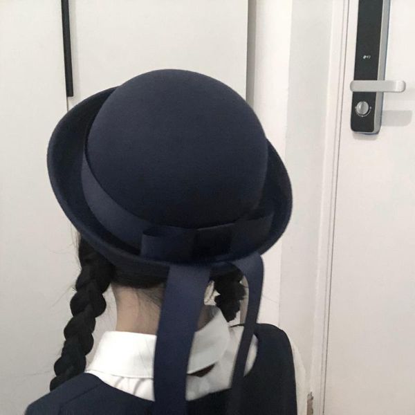 stingy brim hats uniform hat small round japanese style all-matching dome woolen bowler ribbon for schools sense college, Blue;gray
stingy brim hats uniform hat small round japanese style all-matching dome woolen bowler ribbon for schools sense college, Blue;gray