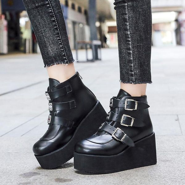 boots fashion double buckle wedges shoes woman chunky platform patent leather ankle women plus size 43 motorcycle, Black
boots fashion double buckle wedges shoes woman chunky platform patent leather ankle women plus size 43 motorcycle, Black