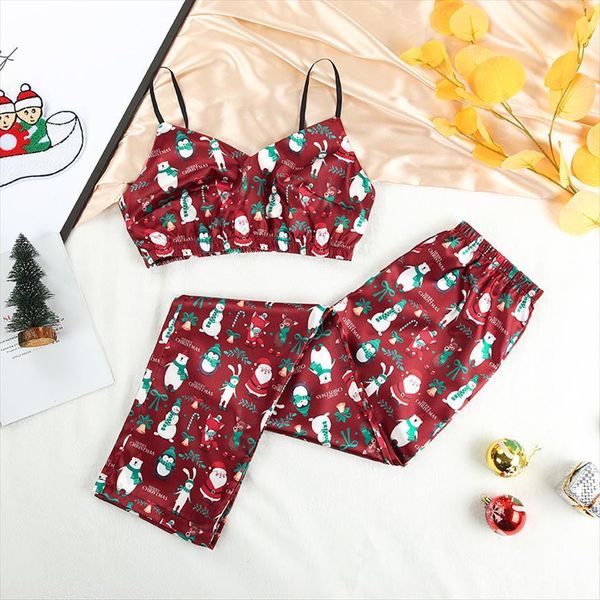 pattern merry christmas pajamas satin womens sleepwears v neck spaghetti strap two piece sets print pants female nightwear home suit, Black;red
pattern merry christmas pajamas satin womens sleepwears v neck spaghetti strap two piece sets print pants female nightwear home suit, Black;red