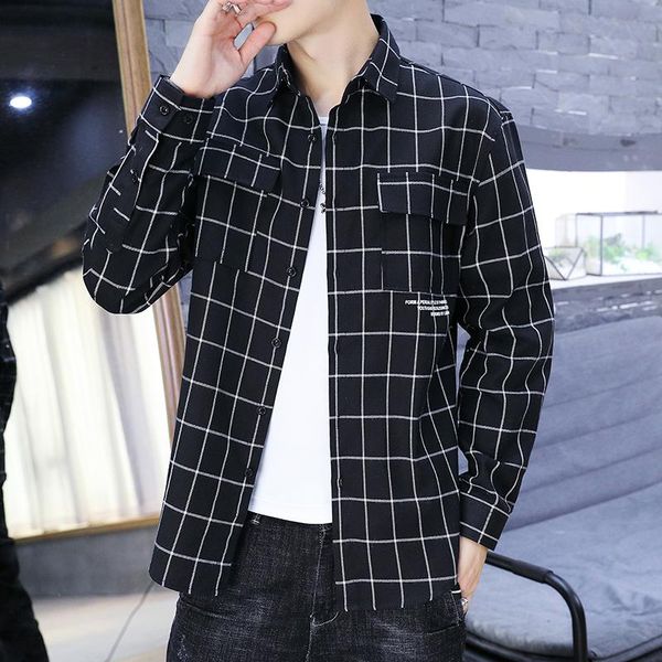 men's casual shirts 2021 autumn plaid shirt male long-sleeved korean style trendy handsome young student printed, White;black
men's casual shirts 2021 autumn plaid shirt male long-sleeved korean style trendy handsome young student printed, White;black