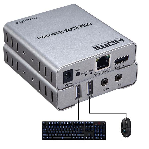 audio cables & connectors 1080p 60m kvm extender over rj45 ethernet cat5e cat6 cable video converter transmitter receiver support usb m