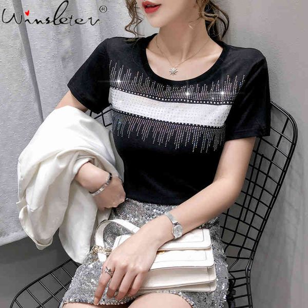 women's t-shirt summer korean style t-shirt fashion o-neck patchwork diamonds women short sleeve ropa mujer casual slim, White
women's t-shirt summer korean style t-shirt fashion o-neck patchwork diamonds women short sleeve ropa mujer casual slim, White