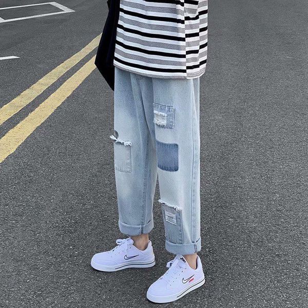 hole jeans men's fashion brand ins korean loose hong kong wind net red straight tube patch beggar pants, Blue
hole jeans men's fashion brand ins korean loose hong kong wind net red straight tube patch beggar pants, Blue