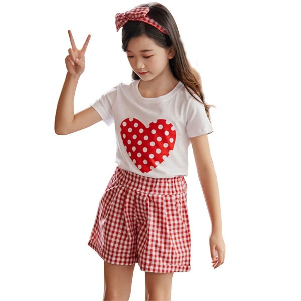 girls summer clothes heart pattern suit for tshirt + pants outfits plaid children's set 210527, White
girls summer clothes heart pattern suit for tshirt + pants outfits plaid children's set 210527, White