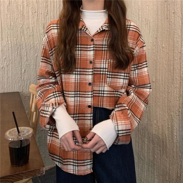 women's blouses & shirts vintage plaid women spring fall korean thick fashion casual loose all match female single-breasted turn down c, White
women's blouses & shirts vintage plaid women spring fall korean thick fashion casual loose all match female single-breasted turn down c, White