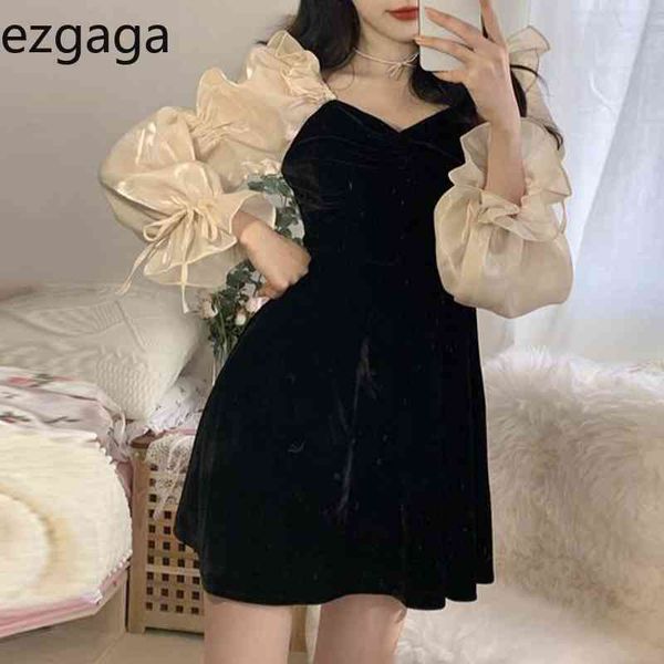 ezgaga dress women square collar puff sleeve spring high waist lace up patchwork dress fashion vestidos feminino 210430, Black;gray
ezgaga dress women square collar puff sleeve spring high waist lace up patchwork dress fashion vestidos feminino 210430, Black;gray