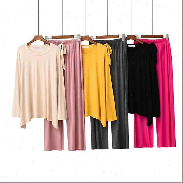 spring and fall pajamas womens sleepwears set solid color comfort loose 2pcs long sleeve pants round neck homewear, Black;red
spring and fall pajamas womens sleepwears set solid color comfort loose 2pcs long sleeve pants round neck homewear, Black;red