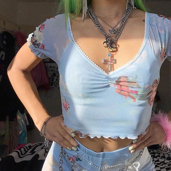 women t shirt crop see through floral angel print sheer fashion womens shirts streetwear harajuku friends tee femme, White
women t shirt crop see through floral angel print sheer fashion womens shirts streetwear harajuku friends tee femme, White