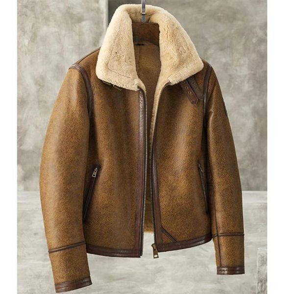men's leather & faux mens sheepskin shearing jacket lapel short style vintage brown color b3 bomber coat, Black
men's leather & faux mens sheepskin shearing jacket lapel short style vintage brown color b3 bomber coat, Black