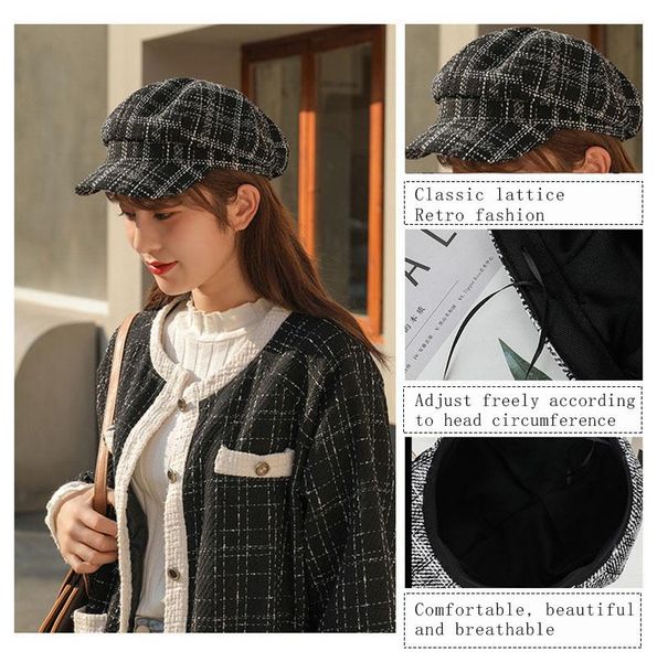 berets autumn winter beret female houndstooth korean version trend retroadjustable fashion ladies octagonal hat czapka zimowa damska, Blue;gray
berets autumn winter beret female houndstooth korean version trend retroadjustable fashion ladies octagonal hat czapka zimowa damska, Blue;gray