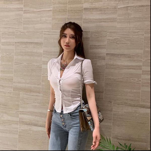fashion women blouses short sleeve button vest casual white tank tight shirts turn down collar
fashion women blouses short sleeve button vest casual white tank tight shirts turn down collar
