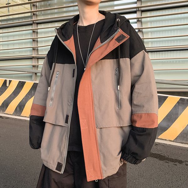 jackets contrast stitching and autumn men's fashion youth spring middle school student loose hooded et, Black;brown
jackets contrast stitching and autumn men's fashion youth spring middle school student loose hooded et, Black;brown