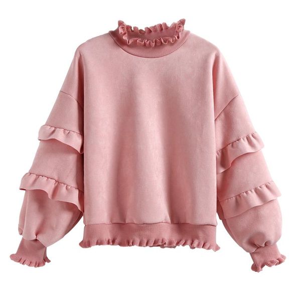 women's hoodies & sweatshirts korean fashion woman hoodie 2021 spring autumn stand collar ruffle lantern sleeve pink sweatshirt suede w, Black
women's hoodies & sweatshirts korean fashion woman hoodie 2021 spring autumn stand collar ruffle lantern sleeve pink sweatshirt suede w, Black