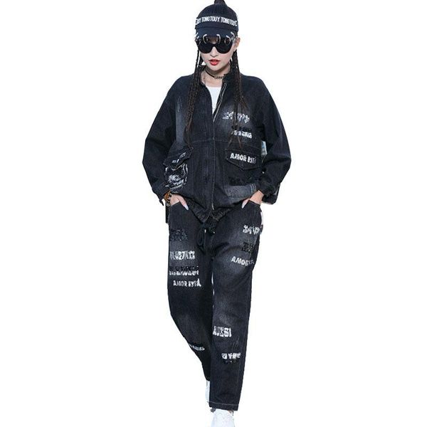 women's two piece pants vefadisa fashion brand women denim set 2021 spring autumn letter sequin female streetwear loose zqy818b, White
women's two piece pants vefadisa fashion brand women denim set 2021 spring autumn letter sequin female streetwear loose zqy818b, White