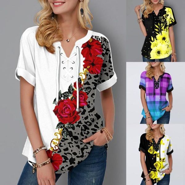 women's t-shirt plus size t shirts women short sleeve floral printed bandage v-neck tee summer harajuku elegant casual, White
women's t-shirt plus size t shirts women short sleeve floral printed bandage v-neck tee summer harajuku elegant casual, White