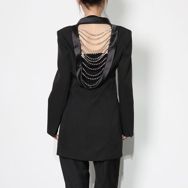 women's suits & blazers 2021 autumn style designer fashion black blazer women backless rhinestone chain patchwork jackets, White;black
women's suits & blazers 2021 autumn style designer fashion black blazer women backless rhinestone chain patchwork jackets, White;black