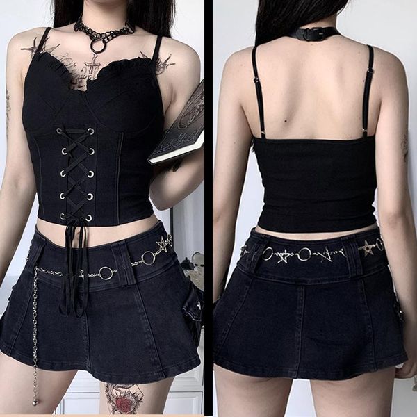 women's tanks & camis gothic backless camisoles bandage spaghetti strap bodycon tank streetwear harajuku vintage punk crop top, White
women's tanks & camis gothic backless camisoles bandage spaghetti strap bodycon tank streetwear harajuku vintage punk crop top, White