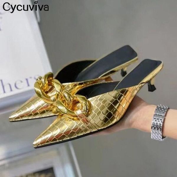 slippers kitten heels summer women gold metal chain mules leather designer ladies slides runway dress shoes for 2021, Black
slippers kitten heels summer women gold metal chain mules leather designer ladies slides runway dress shoes for 2021, Black