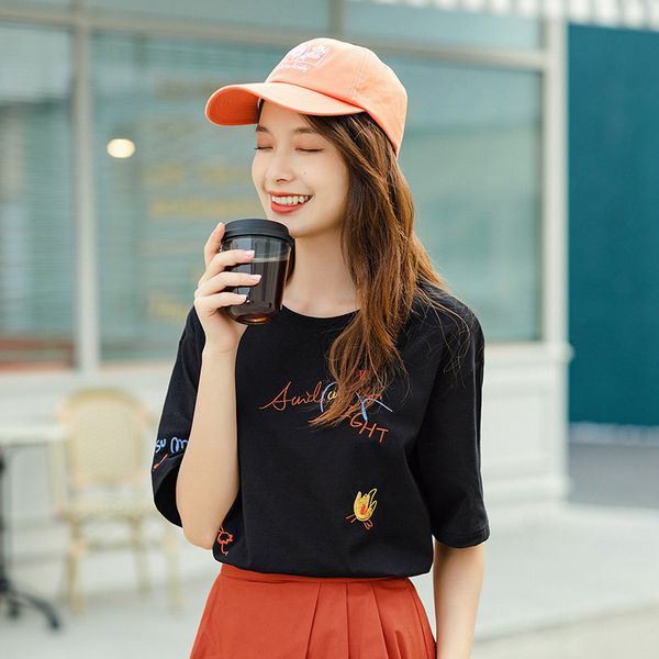inman summer fit style joker contrast color intersting chicken tracks embroidery round cotton collar t-shirt, White
inman summer fit style joker contrast color intersting chicken tracks embroidery round cotton collar t-shirt, White