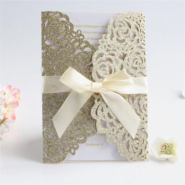 greeting cards (50 pieces/lot) luxury gold glittery laser cut rose wedding invitations with champagne ribbon & envelope quinceanera ic055
greeting cards (50 pieces/lot) luxury gold glittery laser cut rose wedding invitations with champagne ribbon & envelope quinceanera ic055